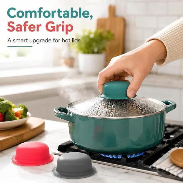 Alt view image 5 of 7 - DECHOUS 3Pcs Silicone Pot Lid Covers, Non-slip Cookware Lid Knobs, Pan Cover Handle Thicken Saucepan Lid Replacement Knob Silicone Universal Pot Lid Top Cover