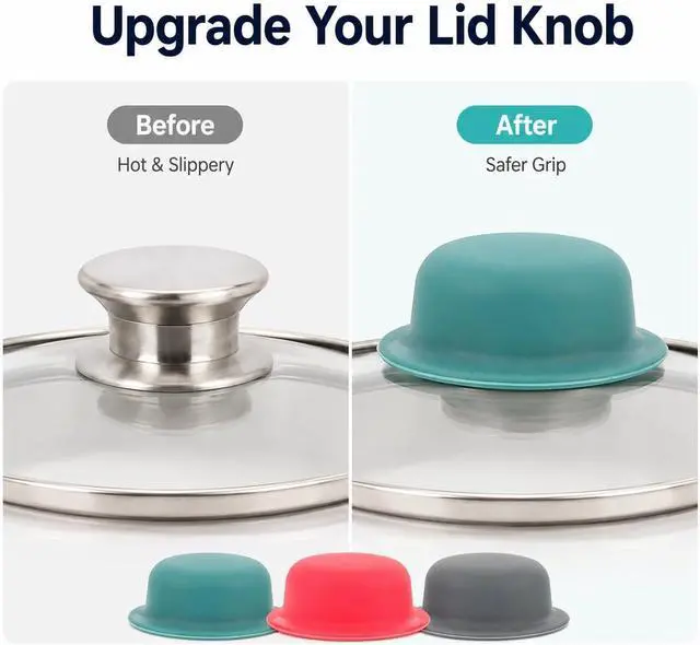 Alt view image 6 of 7 - DECHOUS 3Pcs Silicone Pot Lid Covers, Non-slip Cookware Lid Knobs, Pan Cover Handle Thicken Saucepan Lid Replacement Knob Silicone Universal Pot Lid Top Cover
