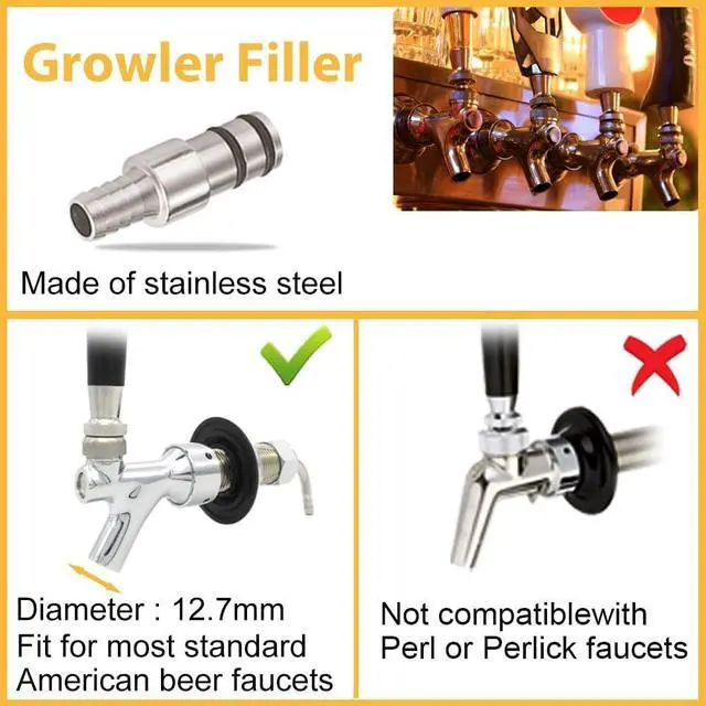 Alt view image 4 of 7 - Growler Filler Tube Hose for Standard Beer Faucets Beer Keg Beer Tap | Growler Filler Hose Growler Filling Tube for Homebrew Wine Making Beer Brewing