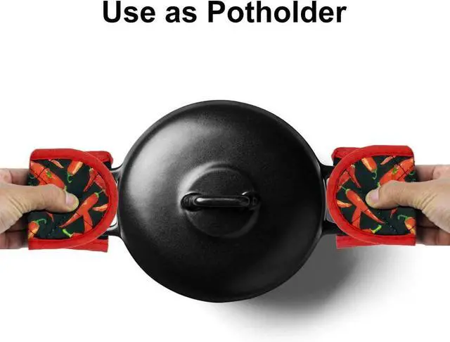 Alt view image 7 of 7 - Evoio Cast Iron Skillet Pot Pan Hot Handle Covers (2-Pack Red Pepper) | Pot Handle Covers Heat Resistant Pot Skillet Hot Handle Sleeves Mitt Cover for Kitchen, BBQ and Baking Cookware