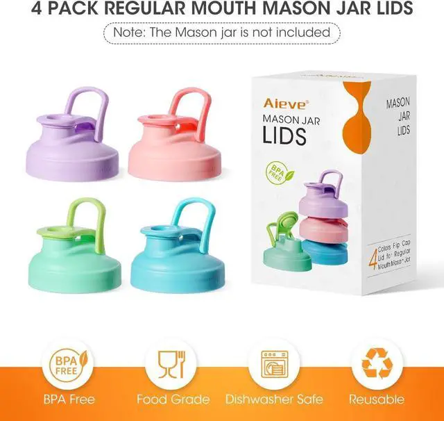 Alt view image 6 of 7 - AIEVE Mason Jar Pour Spout Lid, 4 Pack Regular Mouth Mason Jar Lids with Flip Top,Reusable and Leak-Proof Plastic Canning Pitcher Lids tor Milk, Coffee, Juice, Lemonade,Colorful(Jars not Included)