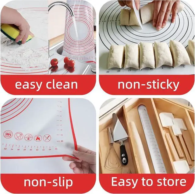 Alt view image 6 of 7 - Dough Mat Silicone Baking Mats for Rolling Pastry,Kneading Sheet Sourdough Bread Baking Supplies Black 24x16" 0.45mmT