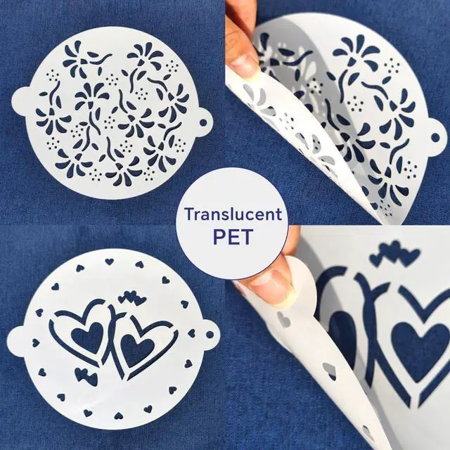 Alt view image 7 of 7 - Cake Stencils Set 4 Templates - Happy Birthday, Love, Hearts, Floral - Reusable Laser-Cut for Fondant Buttercream Painting, Baking & DIY Decor (Art Deco) (4 Styles)