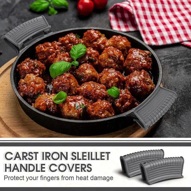 Alt view image 2 of 7 - Patelai 4 Pcs Silicone Assist Hot Pan Handle Holder Pot Handle Covers for Cast Iron Skillets Holder Sleeve Nonslip Heat Resistant Pan Cover for Enameled Griddles Casserole Frying Cookware(Light Gray)