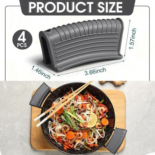 Alt view image 4 of 7 - Patelai 4 Pcs Silicone Assist Hot Pan Handle Holder Pot Handle Covers for Cast Iron Skillets Holder Sleeve Nonslip Heat Resistant Pan Cover for Enameled Griddles Casserole Frying Cookware(Light Gray)