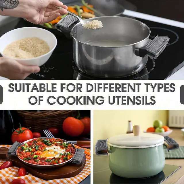 Alt view image 6 of 7 - Patelai 4 Pcs Silicone Assist Hot Pan Handle Holder Pot Handle Covers for Cast Iron Skillets Holder Sleeve Nonslip Heat Resistant Pan Cover for Enameled Griddles Casserole Frying Cookware(Light Gray)