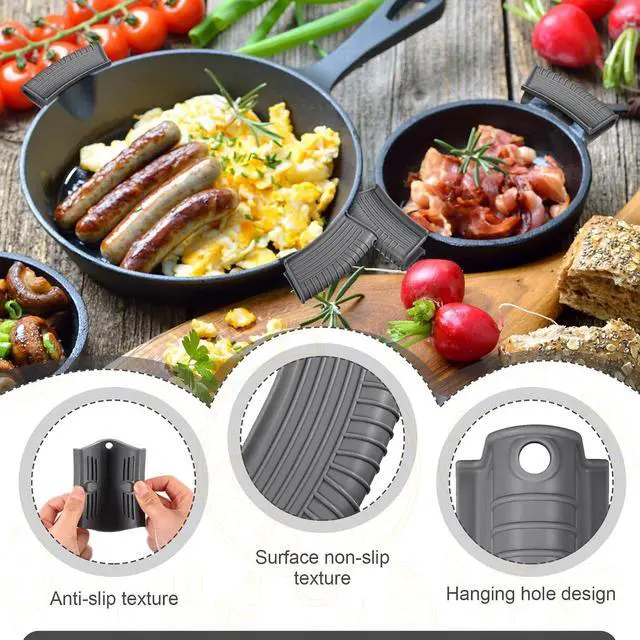 Alt view image 7 of 7 - Patelai 4 Pcs Silicone Assist Hot Pan Handle Holder Pot Handle Covers for Cast Iron Skillets Holder Sleeve Nonslip Heat Resistant Pan Cover for Enameled Griddles Casserole Frying Cookware(Light Gray)