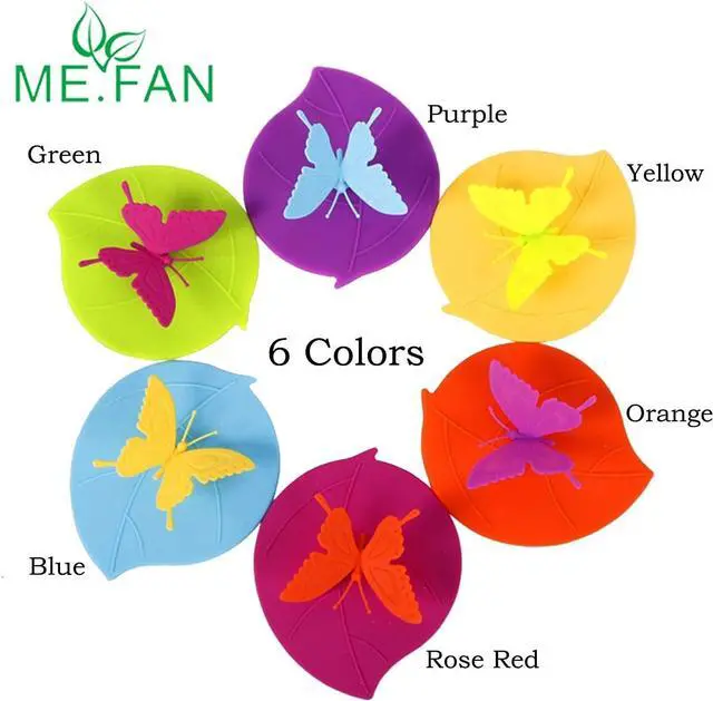 Alt view image 3 of 7 - ME.FAN Silicone Cup Lids - Creative Butterfly Mug Cover - Anti-dust Airtight Seal Hot Cup Lids 6 Set in Bright Colors