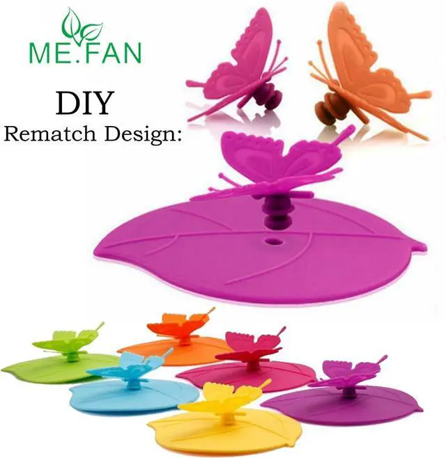 Alt view image 4 of 7 - ME.FAN Silicone Cup Lids - Creative Butterfly Mug Cover - Anti-dust Airtight Seal Hot Cup Lids 6 Set in Bright Colors