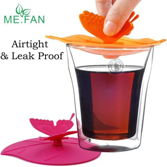 Alt view image 5 of 7 - ME.FAN Silicone Cup Lids - Creative Butterfly Mug Cover - Anti-dust Airtight Seal Hot Cup Lids 6 Set in Bright Colors