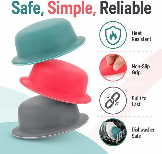 Alt view image 2 of 7 - DECHOUS 3Pcs Silicone Pot Lid Covers, Non-slip Cookware Lid Knobs, Pan Cover Handle Thicken Saucepan Lid Replacement Knob Silicone Universal Pot Lid Top Cover