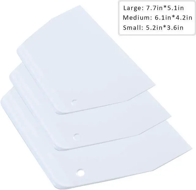 Alt view image 2 of 7 - Luckycivia 3-Piece Trapezoidal Plastic Scraper - Multi-Function Kitchen Tool for Pizza Dough, Pastry, Cake (White)