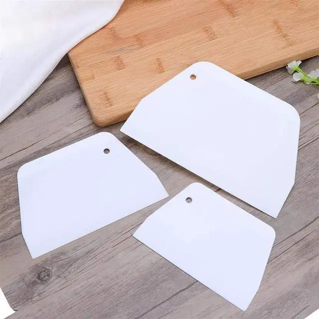 Alt view image 3 of 7 - Luckycivia 3-Piece Trapezoidal Plastic Scraper - Multi-Function Kitchen Tool for Pizza Dough, Pastry, Cake (White)