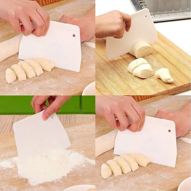 Alt view image 4 of 7 - Luckycivia 3-Piece Trapezoidal Plastic Scraper - Multi-Function Kitchen Tool for Pizza Dough, Pastry, Cake (White)