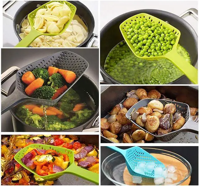 Alt view image 3 of 7 - 3-Pack Food Scoop Colander Strainer Slotted Spoon with Handle, Plastic Heat-Resistant Large Slotted Strainer and Skimmer for Pasta, Vegetables, Salad (3 Colors)