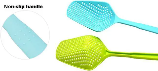 Alt view image 7 of 7 - 3-Pack Food Scoop Colander Strainer Slotted Spoon with Handle, Plastic Heat-Resistant Large Slotted Strainer and Skimmer for Pasta, Vegetables, Salad (3 Colors)