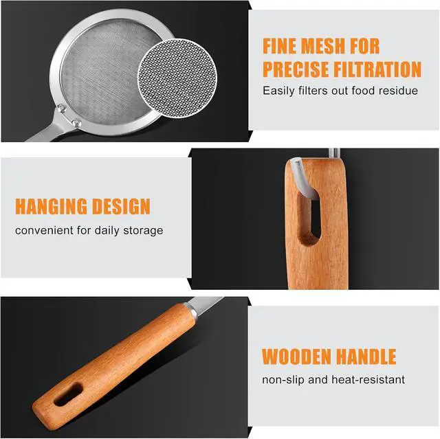 Alt view image 3 of 7 - Ninsula 2PCS Fine Mesh Stainless Steel Colander Spoon, Hot Pot Fat Skimmer Spoon, Multi-functional Fine Mesh Food Strainer for Skimming Grease and Foam