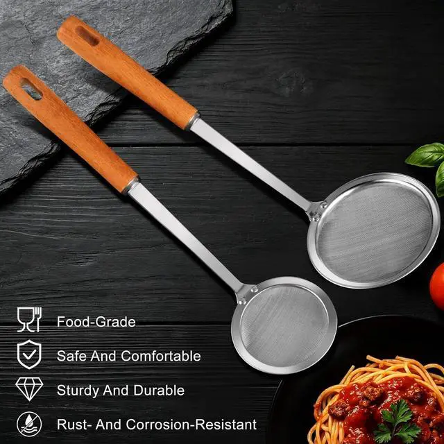 Alt view image 6 of 7 - Ninsula 2PCS Fine Mesh Stainless Steel Colander Spoon, Hot Pot Fat Skimmer Spoon, Multi-functional Fine Mesh Food Strainer for Skimming Grease and Foam