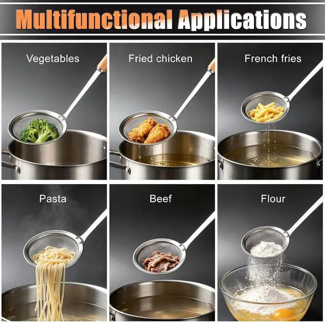 Alt view image 7 of 7 - Ninsula 2PCS Fine Mesh Stainless Steel Colander Spoon, Hot Pot Fat Skimmer Spoon, Multi-functional Fine Mesh Food Strainer for Skimming Grease and Foam