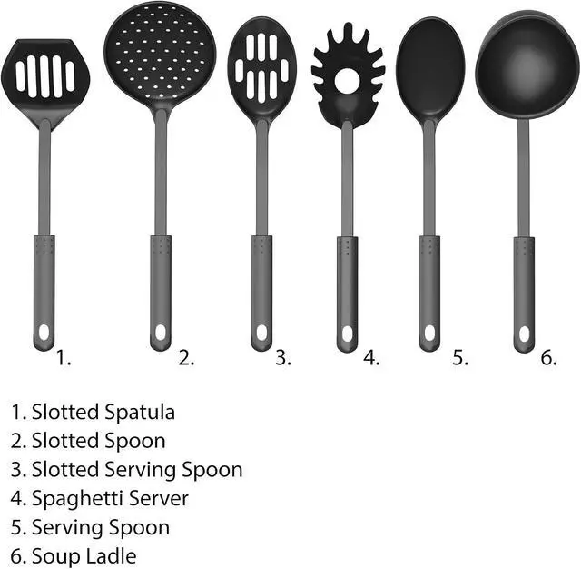 Alt view image 3 of 7 - Chef Buddy 6-Piece Kitchen Utensils Set â Plastic Cooking Tools - Includes Essential Spatulas, Spoons, and Gadgets for Every Home Cook (Black)