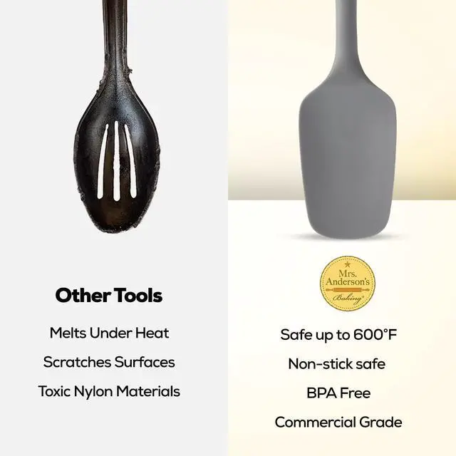 Alt view image 5 of 6 - Mrs. Andersons Baking Silicone Spoon-Shaped Spatula, Flexible And Nonstick, One-Piece Design, Gray, For Mixing, Folding, Scraping, Baking, And Cooking