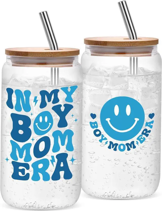 Main image of Boy Mom Gifts for New Mom, Baby Shower First Mothers Day Birthday & Christmas Gift for Pregnant Expecting New Mama, First Time Moms To Be - In My Boy Mom Era Glass Tumbler with Straw