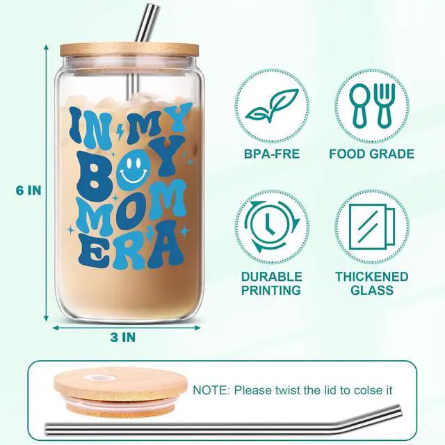 Alt view image 3 of 7 - Boy Mom Gifts for New Mom, Baby Shower First Mothers Day Birthday & Christmas Gift for Pregnant Expecting New Mama, First Time Moms To Be - In My Boy Mom Era Glass Tumbler with Straw