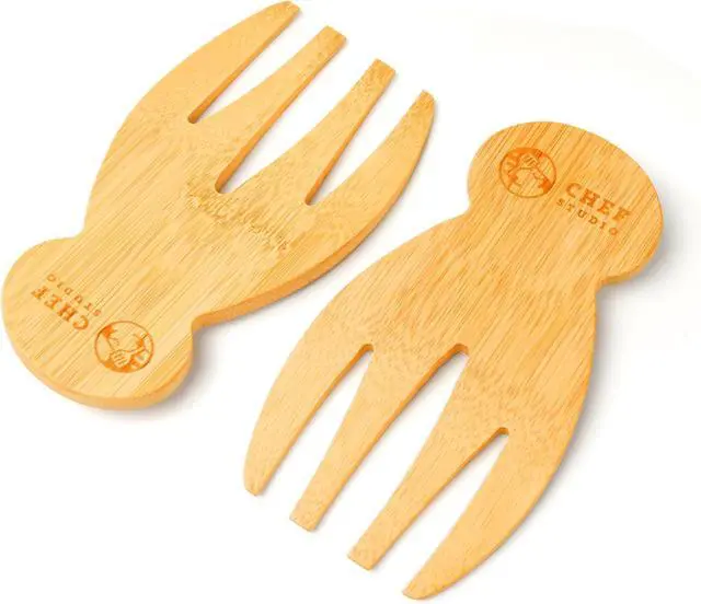 Main image of Bamboo Salad Hands Wooden Salad Serving Utensils Natural Wood Salad Servers and Tongs Set, Ergonomic Salad Tossing Utensils, Wooden Salad Spoons for Mixing and Serving, Kitchen Gift Idea