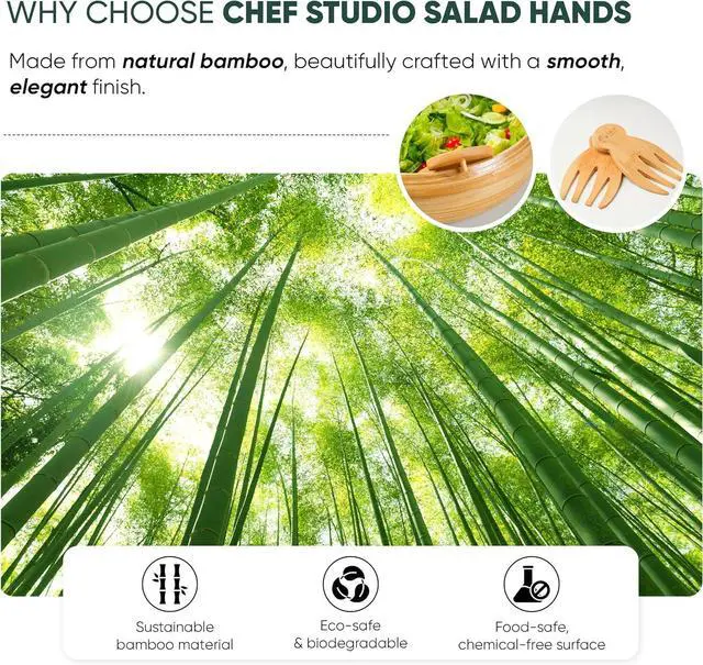 Alt view image 5 of 7 - Bamboo Salad Hands Wooden Salad Serving Utensils Natural Wood Salad Servers and Tongs Set, Ergonomic Salad Tossing Utensils, Wooden Salad Spoons for Mixing and Serving, Kitchen Gift Idea