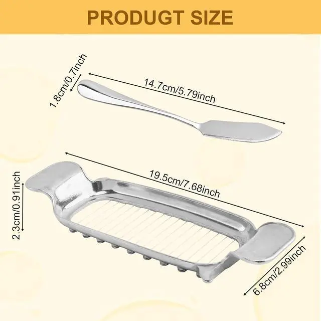 Alt view image 2 of 7 - Butter & Cheese Slicer Cutter with Butter knife, Stainless Steel Multipurpose Butter and Cheese Cutter Slicer for Block Cheese, Butter