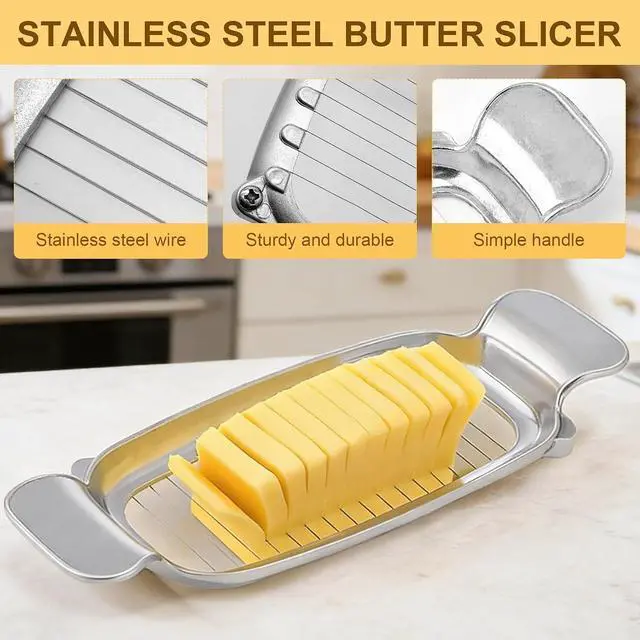 Alt view image 3 of 7 - Butter & Cheese Slicer Cutter with Butter knife, Stainless Steel Multipurpose Butter and Cheese Cutter Slicer for Block Cheese, Butter