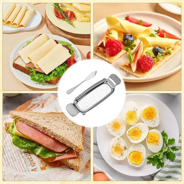 Alt view image 7 of 7 - Butter & Cheese Slicer Cutter with Butter knife, Stainless Steel Multipurpose Butter and Cheese Cutter Slicer for Block Cheese, Butter