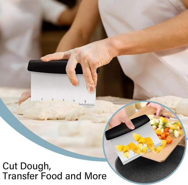 Alt view image 2 of 7 - Ecavria Bench Scraper, Premium Stainless Steel Dough Scraper with 2 PCS Flexible Bowl Scraper, Dough Cutter with Measuring Scale, Versatile Kitchen Scraper Set for Pastry Bread Pizza Cake