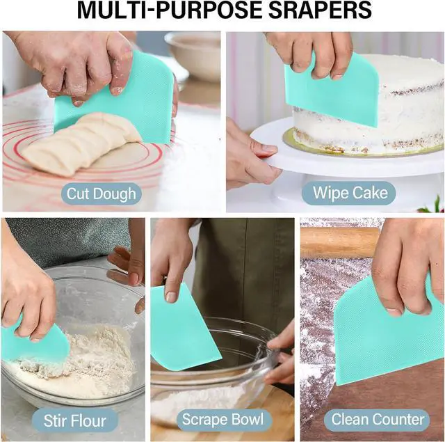 Alt view image 3 of 7 - Ecavria Bench Scraper, Premium Stainless Steel Dough Scraper with 2 PCS Flexible Bowl Scraper, Dough Cutter with Measuring Scale, Versatile Kitchen Scraper Set for Pastry Bread Pizza Cake