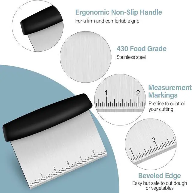 Alt view image 5 of 7 - Ecavria Bench Scraper, Premium Stainless Steel Dough Scraper with 2 PCS Flexible Bowl Scraper, Dough Cutter with Measuring Scale, Versatile Kitchen Scraper Set for Pastry Bread Pizza Cake