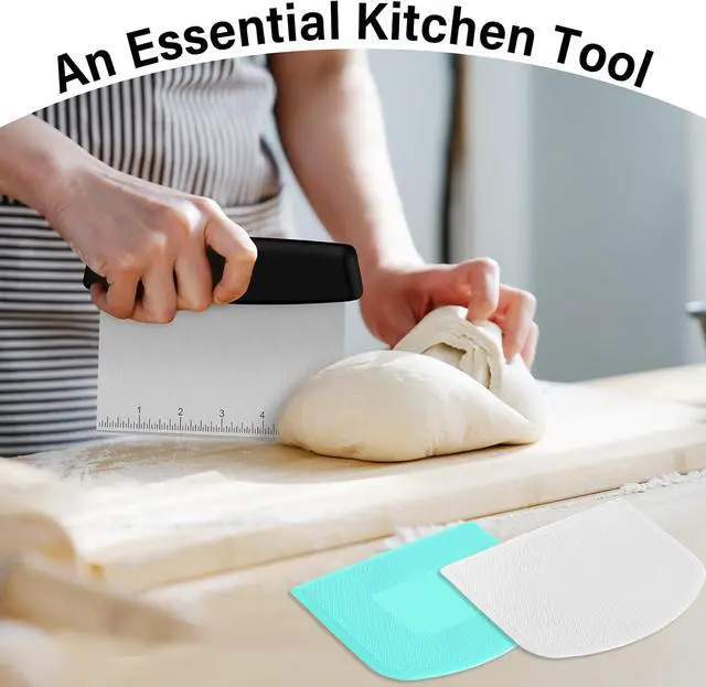 Alt view image 7 of 7 - Ecavria Bench Scraper, Premium Stainless Steel Dough Scraper with 2 PCS Flexible Bowl Scraper, Dough Cutter with Measuring Scale, Versatile Kitchen Scraper Set for Pastry Bread Pizza Cake