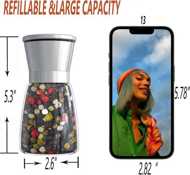 Alt view image 2 of 7 - Ebaco Original Stainless Steel Salt or Pepper Grinder - Top Spice Mill with Ceramic Blades, Brushed Stainless Steel and Adjustable Coarseness By Pepper Grinder Single Package