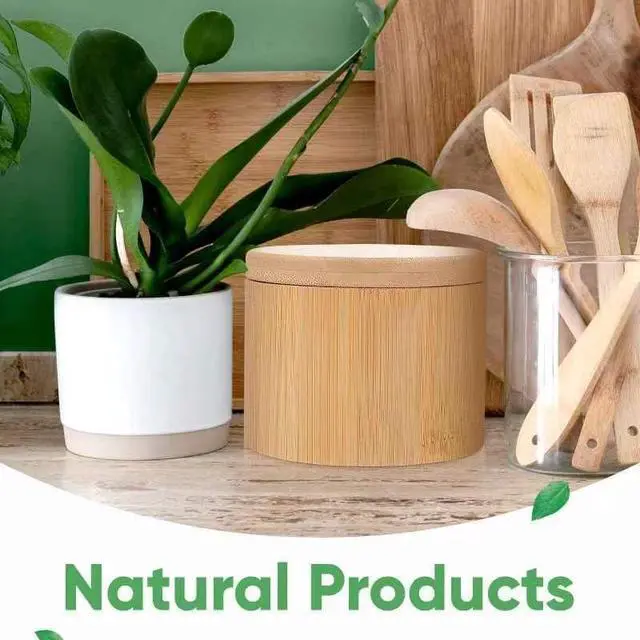 Alt view image 5 of 7 - karmiero Salt Cellar, Bamboo Salt Container with Lid, Solid Salt Box Holder with 360° Swivel Lid for Countertop to Store Pepper Spice, Elegant Flaky Salt Containers Bowl on Your Kitchen, 6OZ