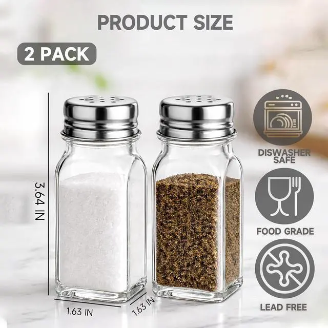 Alt view image 2 of 7 - 2PCS Salt Shaker, Salt and Pepper Shakers Set - Clear Glass | Salt Shaker with Stainless Steel Lid,Kitchen Gadgets ,Dishwasher Safe