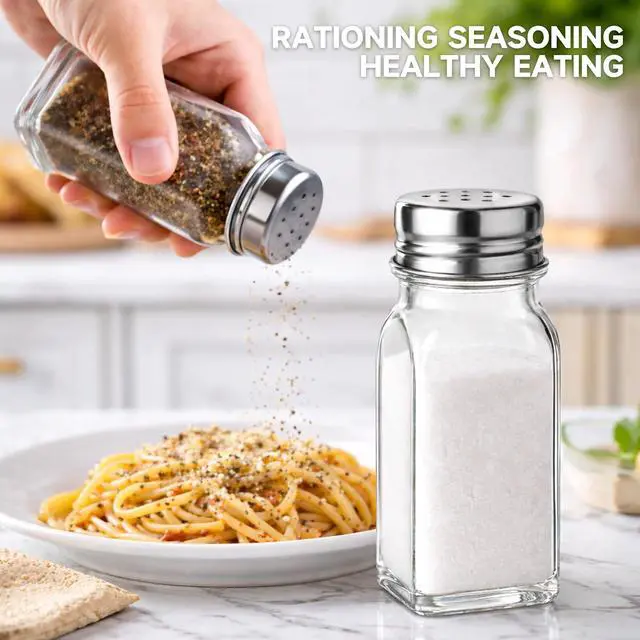Alt view image 3 of 7 - 2PCS Salt Shaker, Salt and Pepper Shakers Set - Clear Glass | Salt Shaker with Stainless Steel Lid,Kitchen Gadgets ,Dishwasher Safe