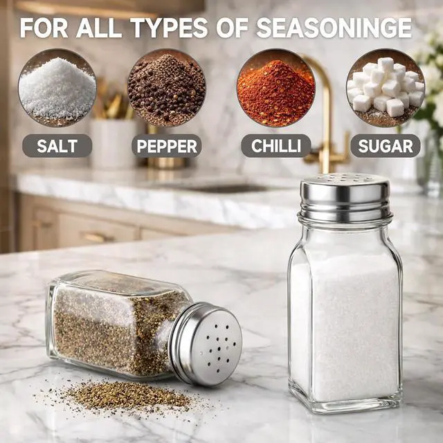 Alt view image 4 of 7 - 2PCS Salt Shaker, Salt and Pepper Shakers Set - Clear Glass | Salt Shaker with Stainless Steel Lid,Kitchen Gadgets ,Dishwasher Safe
