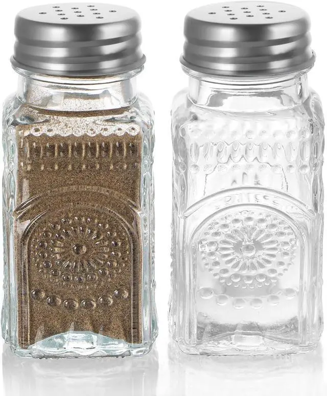 Main image of MDLUU Small Clear Glass Salt and Pepper Shakers Set, Spice Dispensers with Stainless Steel Lids for Kitchen, Dining Table, 2 Pcs (Sunflower)