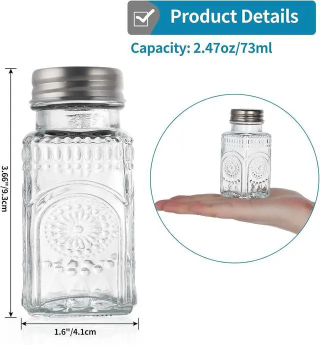 Alt view image 3 of 7 - MDLUU Small Clear Glass Salt and Pepper Shakers Set, Spice Dispensers with Stainless Steel Lids for Kitchen, Dining Table, 2 Pcs (Sunflower)