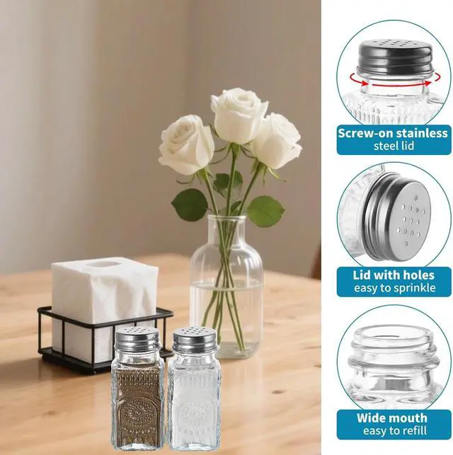 Alt view image 4 of 7 - MDLUU Small Clear Glass Salt and Pepper Shakers Set, Spice Dispensers with Stainless Steel Lids for Kitchen, Dining Table, 2 Pcs (Sunflower)