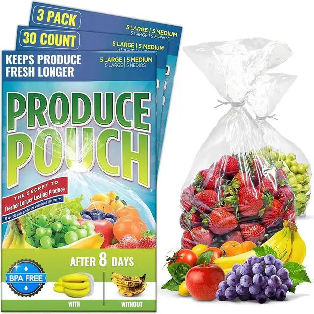 Main image of 30-Pack (15M, 15L) Reusable Produce Bags for Refrigerator with Twist-Ties | Extend Shelf Life, Keeps Fruits, Vegetables & Herbs Fresh Longer, Reusable Vegetable Bags
