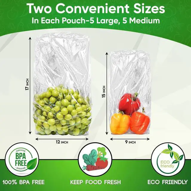 Alt view image 6 of 7 - 30-Pack (15M, 15L) Reusable Produce Bags for Refrigerator with Twist-Ties | Extend Shelf Life, Keeps Fruits, Vegetables & Herbs Fresh Longer, Reusable Vegetable Bags