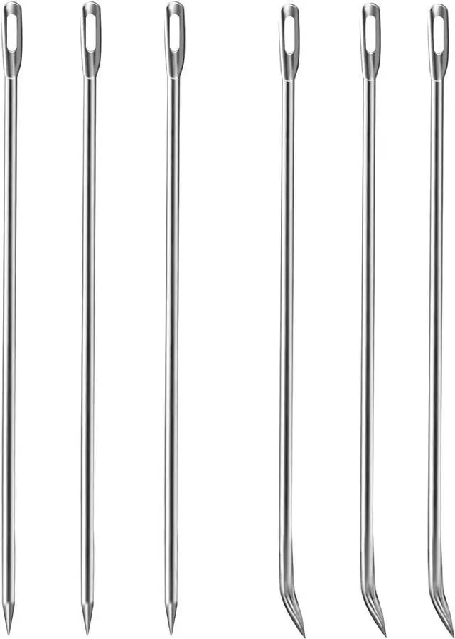 Main image of Ofargo Meat Trussing Needles, Roasting Trussing Needles for Lacing Roast Turkey, Chicken, Pork Skin, Whole Hog, Lamb, and Rotisserie Pig; 3pcs Curved Needles and 3pcs Straight Needles; 6pcs in All