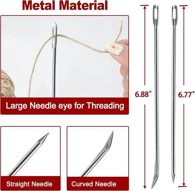 Alt view image 3 of 6 - Ofargo Meat Trussing Needles, Roasting Trussing Needles for Lacing Roast Turkey, Chicken, Pork Skin, Whole Hog, Lamb, and Rotisserie Pig; 3pcs Curved Needles and 3pcs Straight Needles; 6pcs in All