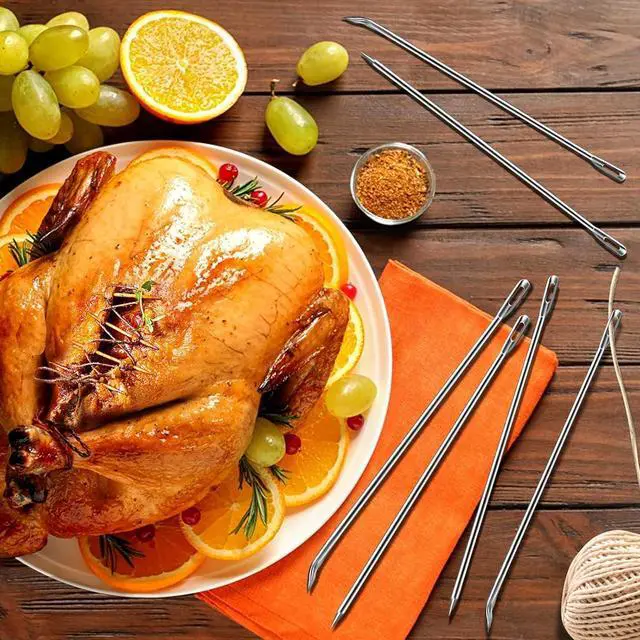 Alt view image 6 of 6 - Ofargo Meat Trussing Needles, Roasting Trussing Needles for Lacing Roast Turkey, Chicken, Pork Skin, Whole Hog, Lamb, and Rotisserie Pig; 3pcs Curved Needles and 3pcs Straight Needles; 6pcs in All