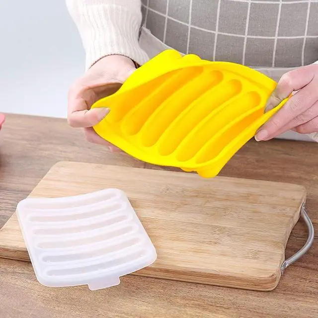 Alt view image 4 of 7 - AKOAK 1 Pack Silicone Sausage Mold, 6-cavity - Homemade Hamburger Hot Dog Ice Loaf Candy Jelly Chocolate Tray Mold, DIY Children's Hot dog Egg Sausage Baking Mold with Lid (Yellow)